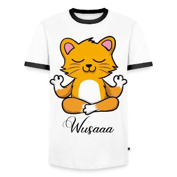 Auszeit Durchatmen Wusaaa Katze - Männer Kontrast-T-Shirt - Weiß/Schwarz - Vorne - AI Model Female 172 light (172cm) & AI Model Male 178 dark (178cm)