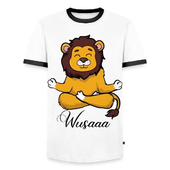 Auszeit Durchatmen Wusaaa Löwe - Männer Kontrast-T-Shirt - Weiß/Schwarz - Vorne - AI Model Female 172 light (172cm) & AI Model Male 178 dark (178cm)