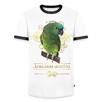 The blue-fronted amazon - Men's Ringer Shirt - white/black - Front - AI Model Female 172 light (172cm) & AI Model Male 178 dark (178cm)