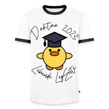 Doktor Abschluss 2023 Lebende LegEnte - Männer Kontrast-T-Shirt - Weiß/Schwarz - Vorne - AI Model Female 172 light (172cm) & AI Model Male 178 dark (178cm)