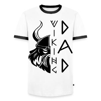 Bärtiger Mann Wikinger Vater Vatertag 2024 - Männer Kontrast-T-Shirt - Weiß/Schwarz - Vorne - AI Model Female 172 light (172cm) & AI Model Male 178 dark (178cm)