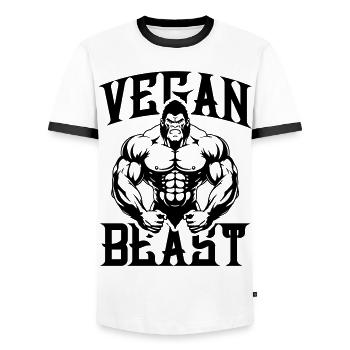 Gorille Bête Végétalienne - T-shirt contrasté Homme - blanc/noir - Devant - AI Model Female 172 light (172cm) & AI Model Male 178 dark (178cm)