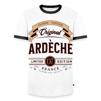 Vintage Ardèche Departement Frankreich - Männer Kontrast-T-Shirt - Weiß/Schwarz - Vorne - AI Model Female 172 light (172cm) & AI Model Male 178 dark (178cm)