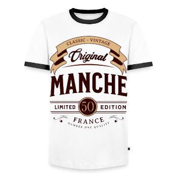 Vintage Manche Département France - T-shirt contrasté Homme - blanc/noir - Devant - AI Model Female 172 light (172cm) & AI Model Male 178 dark (178cm)