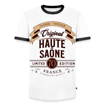 Haute-Saône Department France - Men's Ringer Shirt - white/black - Front - AI Model Female 172 light (172cm) & AI Model Male 178 dark (178cm)