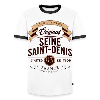 Département Seine-Saint-Denis, Frankreich - Männer Kontrast-T-Shirt - Weiß/Schwarz - Vorne - AI Model Female 172 light (172cm) & AI Model Male 178 dark (178cm)
