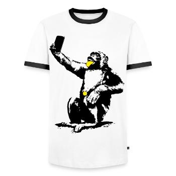 INOLA-SELFIE-04 - Männer Kontrast-T-Shirt - Weiß/Schwarz - Vorne - AI Model Female 172 light (172cm) & AI Model Male 178 dark (178cm)