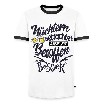NÜCHTERN betrachtet war es besoffen besser - Männer Kontrast-T-Shirt - Weiß/Schwarz - Vorne - AI Model Female 172 light (172cm) & AI Model Male 178 dark (178cm)