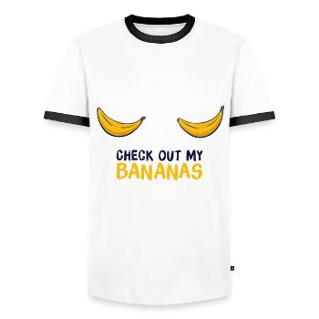 Cadeau de banane consultez mes seins - T-shirt contrasté Homme - blanc/noir - Devant - AI Model Female 172 light (172cm) & AI Model Male 178 dark (178cm)