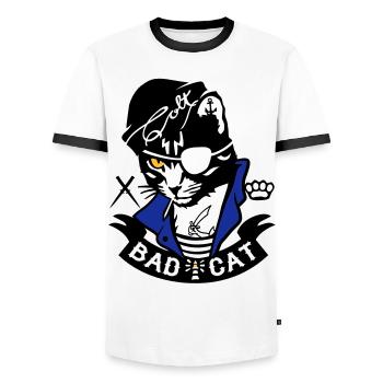 Bad Cat - SailorCat - T-shirt contrasté Homme - blanc/noir - Devant - AI Model Female 172 light (172cm) & AI Model Male 178 dark (178cm)