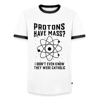 Les protons ont une masse - T-shirt contrasté Homme - blanc/noir - Devant - AI Model Female 172 light (172cm) & AI Model Male 178 dark (178cm)