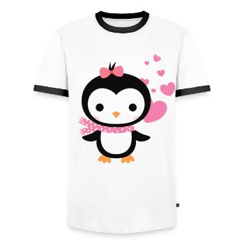 Sweet penguin with heart celebrates love - Men's Ringer Shirt - white/black - Front - AI Model Female 172 light (172cm) & AI Model Male 178 dark (178cm)