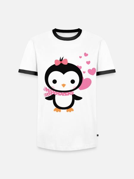 Sød pingvin med hjerte fejrer kærlighed - Herre kontrast-T-shirt - hvid/sort