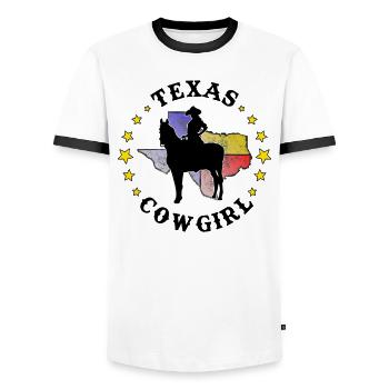 Texas I Dresseur I Rodeo I Cheval fou I cadeau - T-shirt contrasté Homme - blanc/noir - Devant - AI Model Female 172 light (172cm) & AI Model Male 178 dark (178cm)