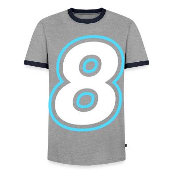 8 number symbol - Men's Ringer Shirt - grey/navy  - Front - AI Model Female 172 light (172cm) & AI Model Male 178 light (178cm)