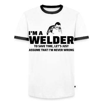 Welding Welder Metal Construction Ironworker - Men's Ringer Shirt - white/black - Front - AI Model Female 172 light (172cm) & AI Model Male 178 dark (178cm)