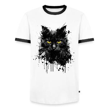 Black cat yellow eyes muzzle kitten ink - Men's Ringer Shirt - white/black - Front - AI Model Female 172 light (172cm) & AI Model Male 178 dark (178cm)