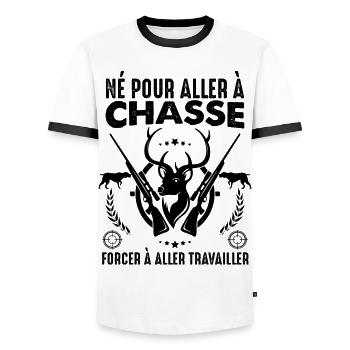 La Chasse Dans La Peau Cadeau Chasseur - T-shirt contrasté Homme - blanc/noir - Devant - AI Model Female 172 light (172cm) & AI Model Male 178 dark (178cm)
