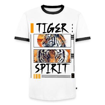 Tigre, Tête De Tigre, Gros Chat, Prédateur, Sauvage, Fort - T-shirt contrasté Homme - blanc/noir - Devant - AI Model Female 172 light (172cm) & AI Model Male 178 dark (178cm)
