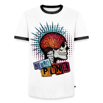 ADHD = NEUROPUNK (simple print) - Men's Ringer Shirt - white/black - Front - AI Model Female 172 light (172cm) & AI Model Male 178 dark (178cm)