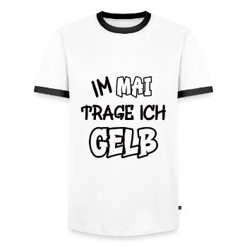 Im Mai trage ich gelb Spruch Farbe gelb - Männer Kontrast-T-Shirt - Weiß/Schwarz - Vorne - AI Model Female 172 light (172cm) & AI Model Male 178 dark (178cm)