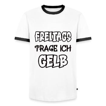 Freitags trage ich gelb Spruch Farbe gelb - Männer Kontrast-T-Shirt - Weiß/Schwarz - Vorne - AI Model Female 172 light (172cm) & AI Model Male 178 dark (178cm)