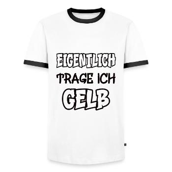Eigentlich trage ich gelb Spruch Farbe gelb - Männer Kontrast-T-Shirt - Weiß/Schwarz - Vorne - AI Model Female 172 light (172cm) & AI Model Male 178 dark (178cm)