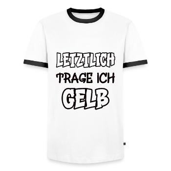 Letztlich trage ich gelb Spruch Farbe gelb - Männer Kontrast-T-Shirt - Weiß/Schwarz - Vorne - AI Model Female 172 light (172cm) & AI Model Male 178 dark (178cm)