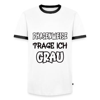 In phases I wear gray saying color gray - Men's Ringer Shirt - white/black - Front - AI Model Female 172 light (172cm) & AI Model Male 178 dark (178cm)