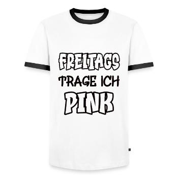Freitags trage ich pink Spruch Farbe pink - Männer Kontrast-T-Shirt - Weiß/Schwarz - Vorne - AI Model Female 172 light (172cm) & AI Model Male 178 dark (178cm)