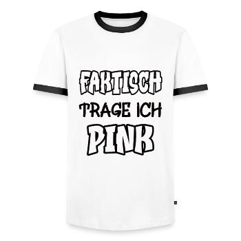 In fact, I'm wearing pink Saying Color pink - Men's Ringer Shirt - white/black - Front - AI Model Female 172 light (172cm) & AI Model Male 178 dark (178cm)