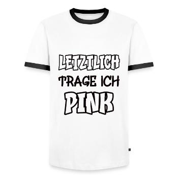 In the end, I wear pink Saying Color pink - Men's Ringer Shirt - white/black - Front - AI Model Female 172 light (172cm) & AI Model Male 178 dark (178cm)