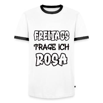 Freitags trage ich rosa Spruch Farbe rosa - Männer Kontrast-T-Shirt - Weiß/Schwarz - Vorne - AI Model Female 172 light (172cm) & AI Model Male 178 dark (178cm)