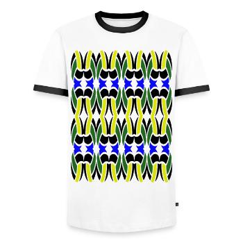 Unique Multicolor design - Men's Ringer Shirt - white/black - Front - AI Model Female 172 light (172cm) & AI Model Male 178 dark (178cm)