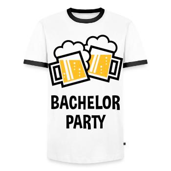 Bachelor Party (Stag Night Bavarian Beer Mugs 2C) - Men's Ringer Shirt - white/black - Front - AI Model Female 172 light (172cm) & AI Model Male 178 dark (178cm)