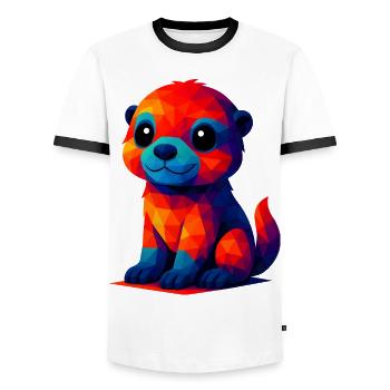 WPAP polygone Kawaii Style bébé loutre animaux - T-shirt contrasté Homme - blanc/noir - Devant - AI Model Female 172 light (172cm) & AI Model Male 178 dark (178cm)