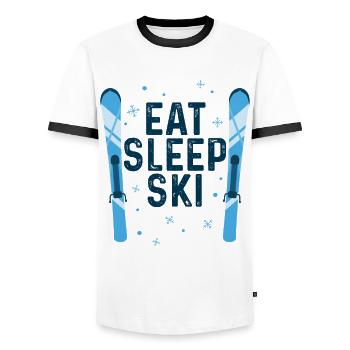 EAT SLEEP SKI - Men's Ringer Shirt - white/black - Front - AI Model Female 172 light (172cm) & AI Model Male 178 dark (178cm)