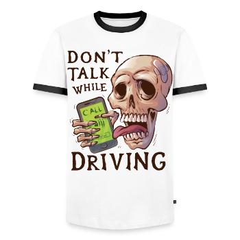 Skull with ringing mobile phone - Men's Ringer Shirt - white/black - Front - AI Model Female 172 light (172cm) & AI Model Male 178 dark (178cm)