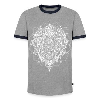 Loewe Doodle white - Men's Ringer Shirt - grey/navy  - Front - AI Model Female 172 light (172cm) & AI Model Male 178 light (178cm)