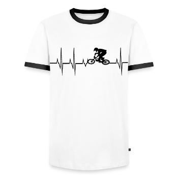 vélo cross VTT battement de coeur - T-shirt contrasté Homme - blanc/noir - Devant - AI Model Female 172 light (172cm) & AI Model Male 178 dark (178cm)