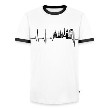 Heartbeat to travel - Men's Ringer Shirt - white/black - Front - AI Model Female 172 light (172cm) & AI Model Male 178 dark (178cm)