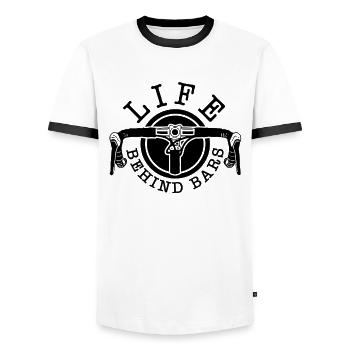 Life Behind Bars - Bicycle Road Bike Fixie Gift - Men's Ringer Shirt - white/black - Front - AI Model Female 172 light (172cm) & AI Model Male 178 dark (178cm)