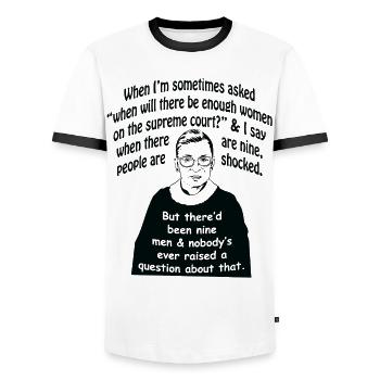 When I'm sometimes asked Ruth Bader Ginsburg - Men's Ringer Shirt - white/black - Front - AI Model Female 172 light (172cm) & AI Model Male 178 dark (178cm)