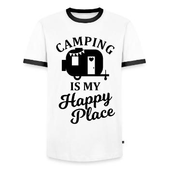 Camping is my happy place camper lover - Men's Ringer Shirt - white/black - Front - AI Model Female 172 light (172cm) & AI Model Male 178 dark (178cm)