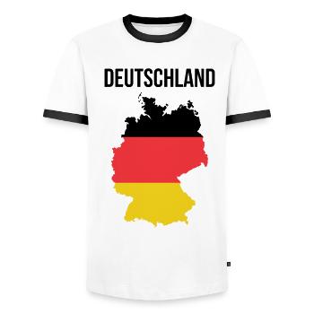 Deutschland - Männer Kontrast-T-Shirt - Weiß/Schwarz - Vorne - AI Model Female 172 light (172cm) & AI Model Male 178 dark (178cm)