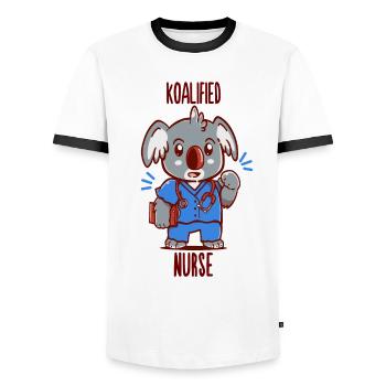 Koalified Nurse - Koala Animal Pun - Men's Ringer Shirt - white/black - Front - AI Model Female 172 light (172cm) & AI Model Male 178 dark (178cm)