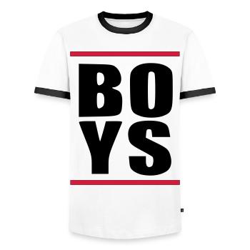 BOYS Party Guys Gay Homo Gay Celebration Statement - Men's Ringer Shirt - white/black - Front - AI Model Female 172 light (172cm) & AI Model Male 178 dark (178cm)