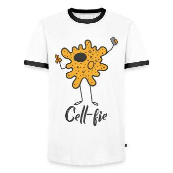 Cell-Fie die Zelle mit Fotoapparat - Männer Kontrast-T-Shirt - Weiß/Schwarz - Vorne - AI Model Female 172 light (172cm) & AI Model Male 178 dark (178cm)