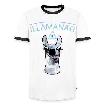 Illamanati (c) - Men's Ringer Shirt - white/black - Front - AI Model Female 172 light (172cm) & AI Model Male 178 dark (178cm)