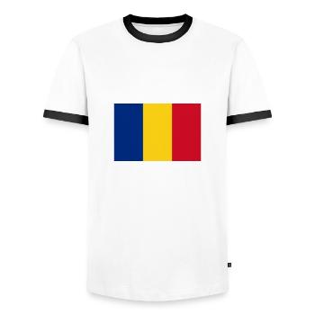 Roumanie drapeau roumain drapeau - T-shirt contrasté Homme - blanc/noir - Devant - AI Model Female 172 light (172cm) & AI Model Male 178 dark (178cm)
